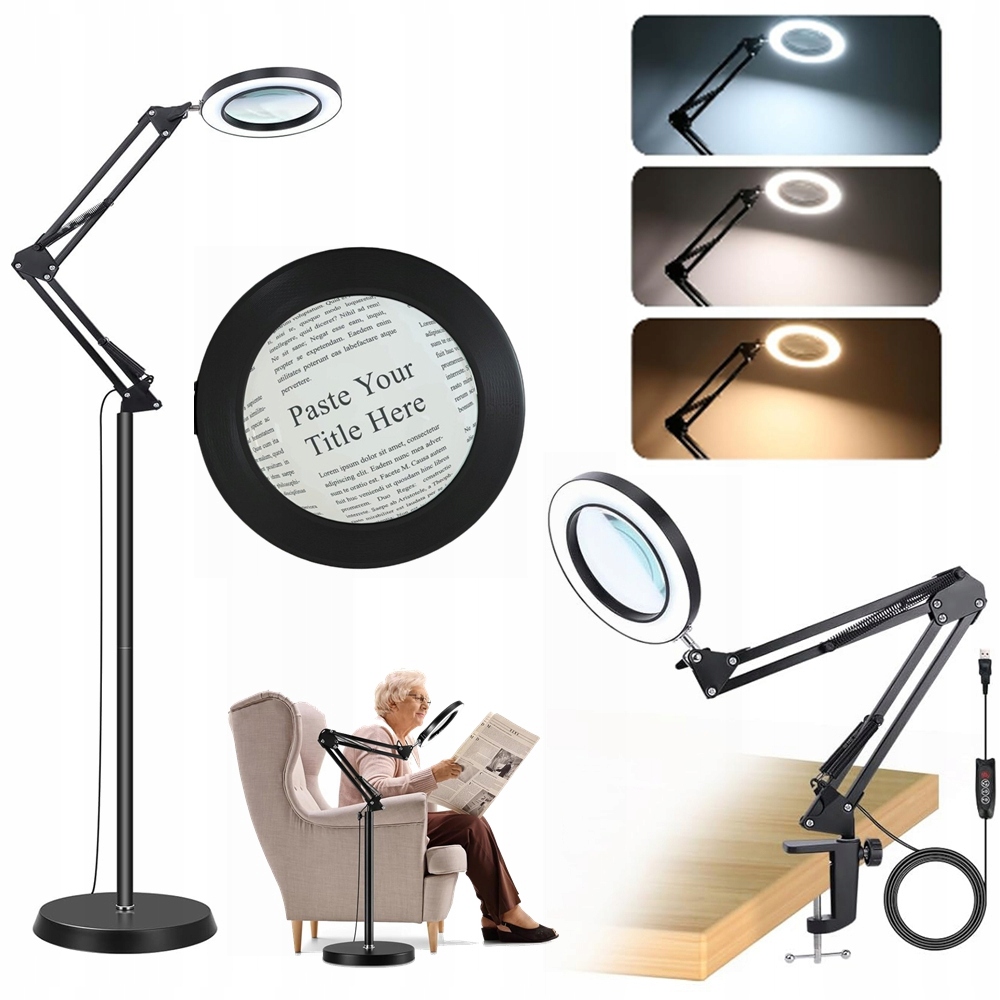 3V1 Led Stojací Lampa Lupa 10X Stmívatelná Pro Čtení Řas Nehtů