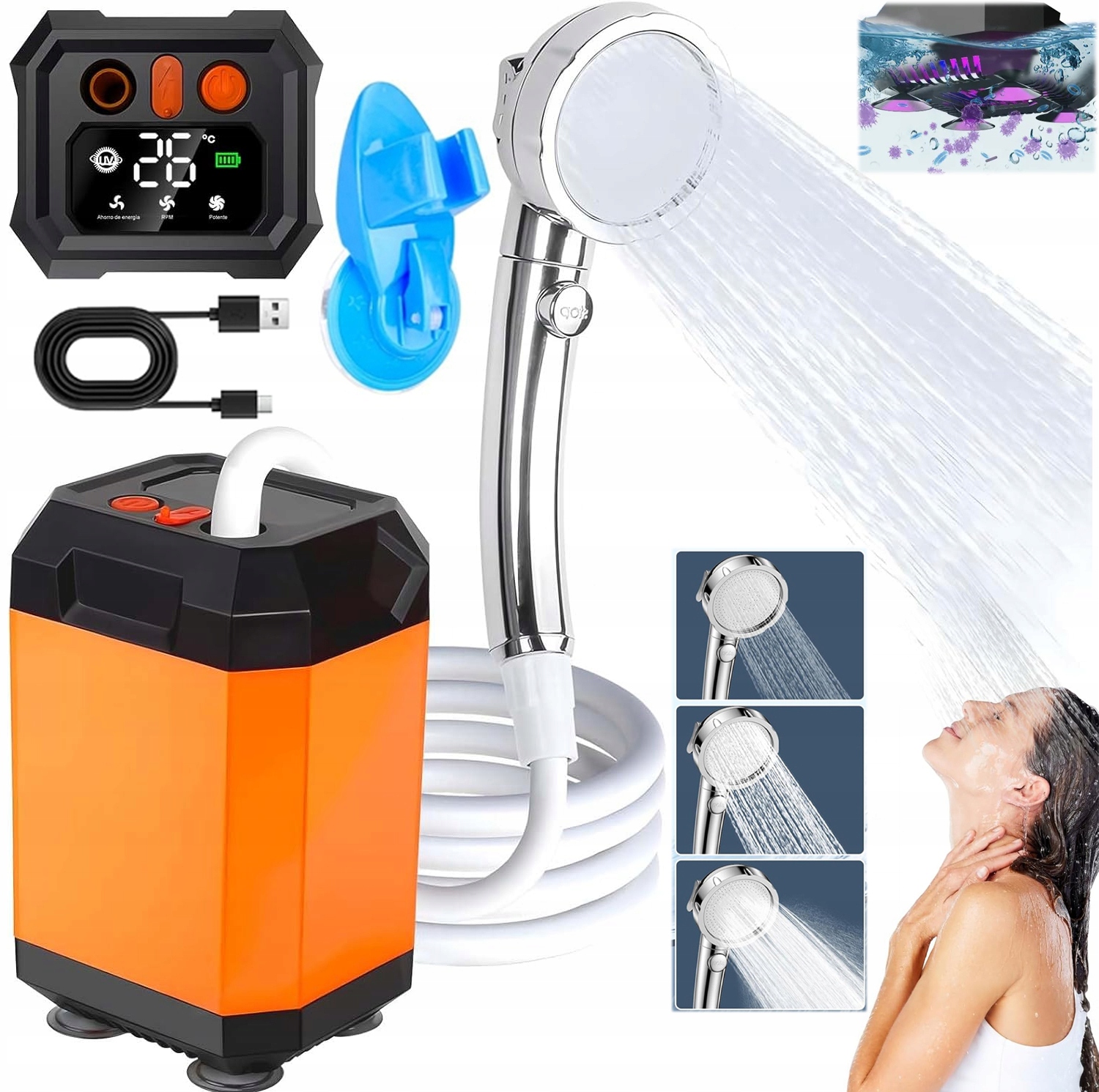 Turistická Kempingová Sprcha Dezinfekční Ultrafialová 5400MAH