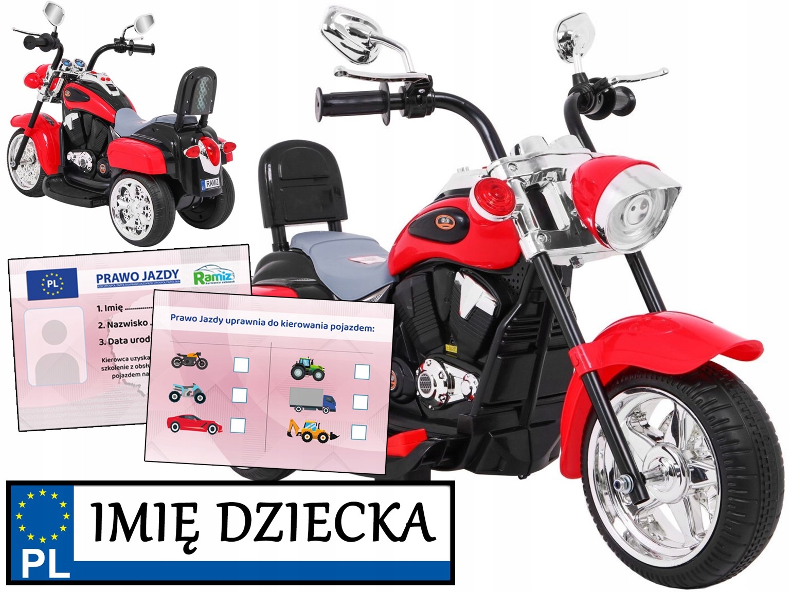 motor dla dzieci CHOPPER NIGHTBIKE personalizowana tablica
