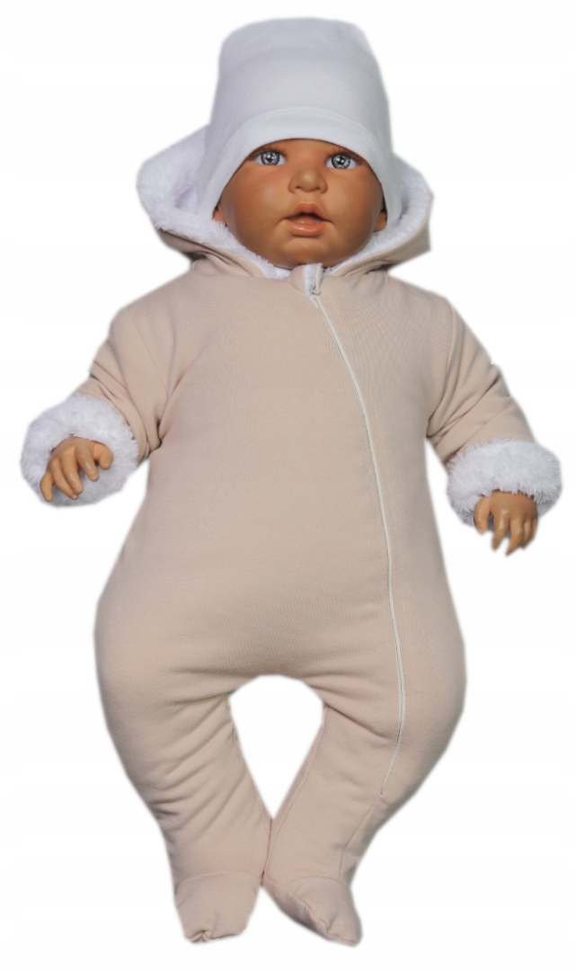 KOMBINEZON PAJAC OCIEPLANY FUTRO BAWEŁNA 68 Beżowy Rozmiar 68