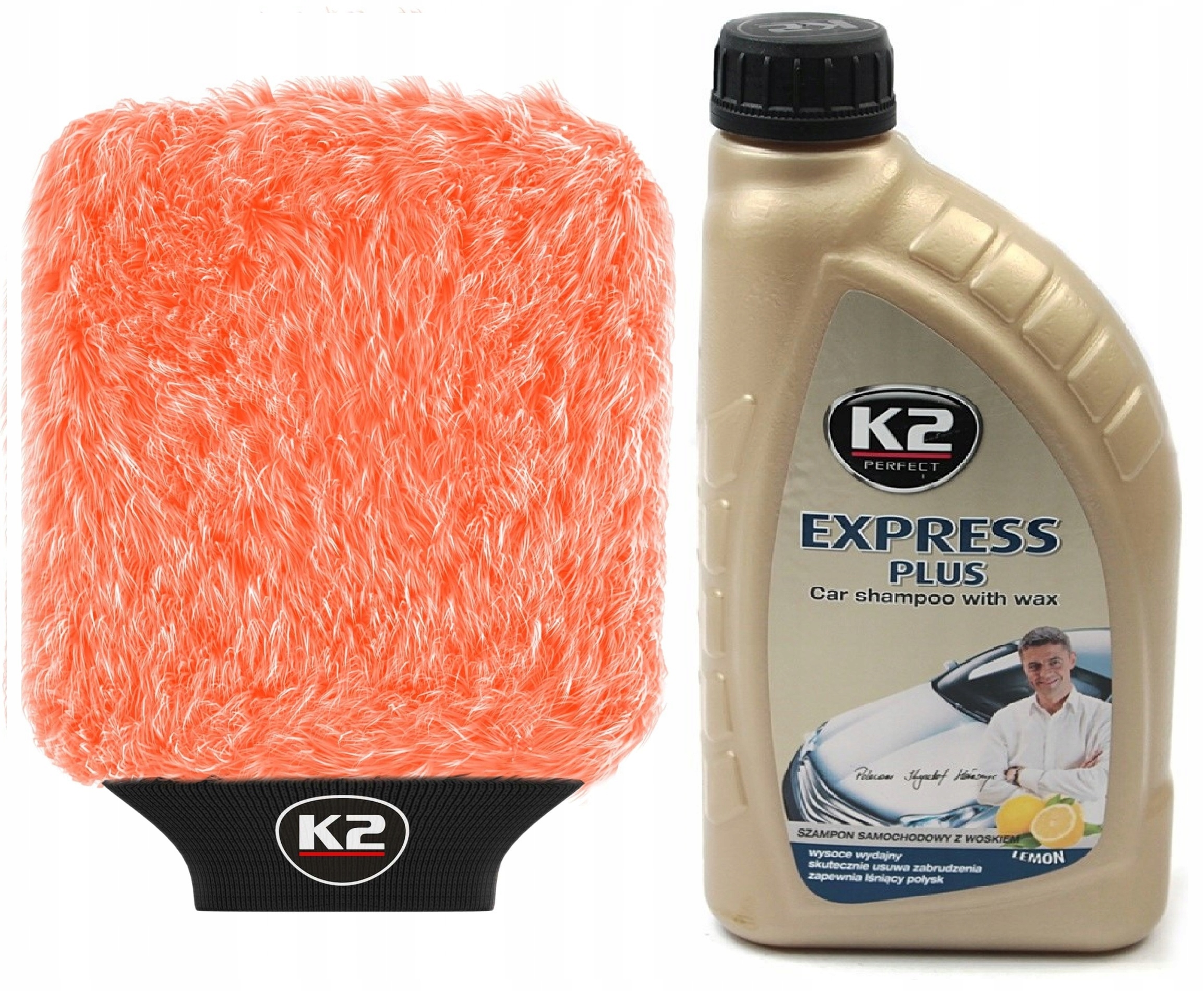 K2 Zestaw 2 Produktów Szampon Z Woskiem K2 Express 1L Rękawica Do Mycia
