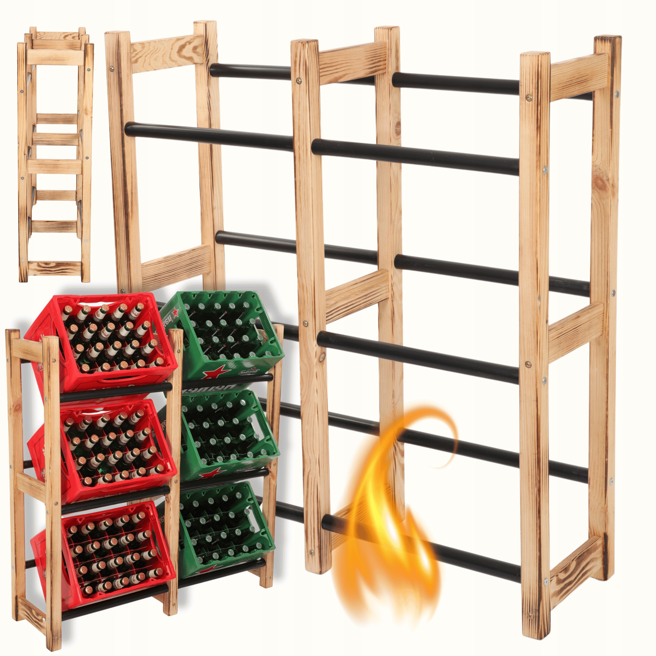 Regál na škatuľky stojan na 6 drevených boxov na zeleninu nápoje Trvanlivý