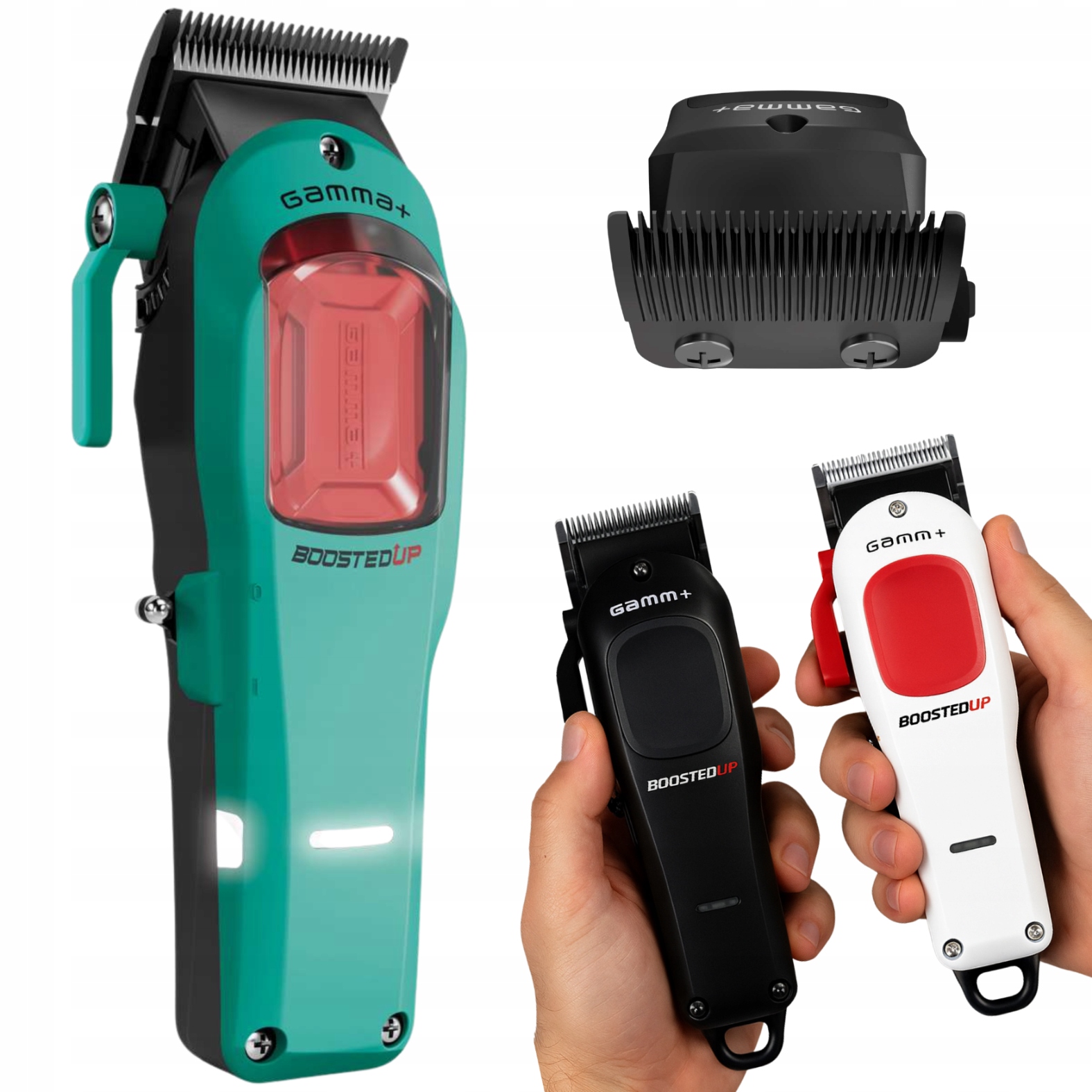 Gamma Piu Boosted Up Strojek na vlasy 3 Vyměnitelná Pouzdra 4 Nástavce