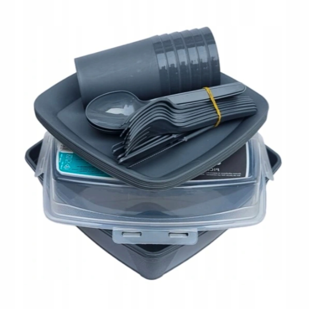 ZESTAW PIKNIKOWY - SZTUĆCE KUBKI TALERZE x6 + PUDEŁKO 32 ELEMENTÓW BIWAK Kod producenta PIK90D0X34