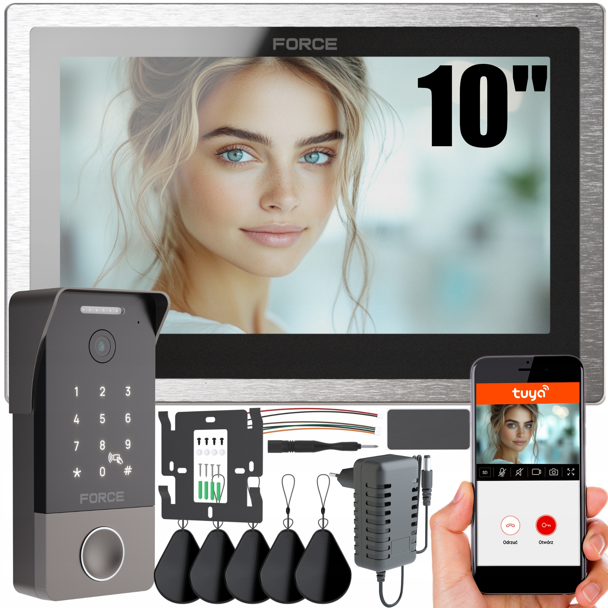 Videovrátnik Force Piano 10" Full Hd Tuya WiFi Čítačka Kľúčenky Brána Furtka