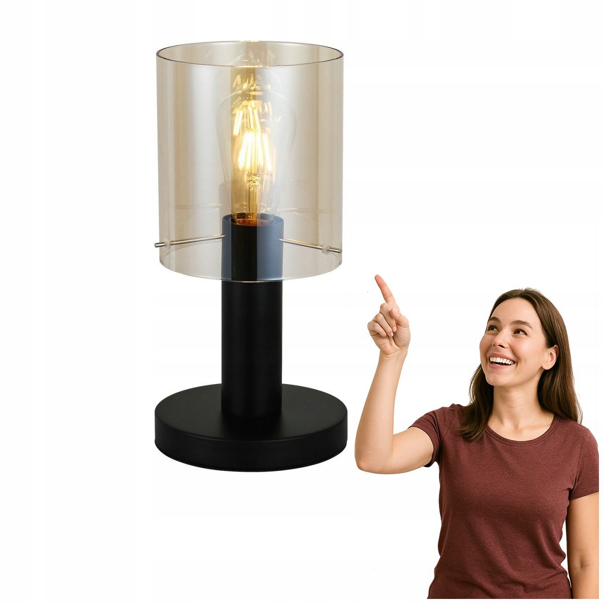 Moderná stolová lampa Sardo čierna s jantárovým tienidlom Italux