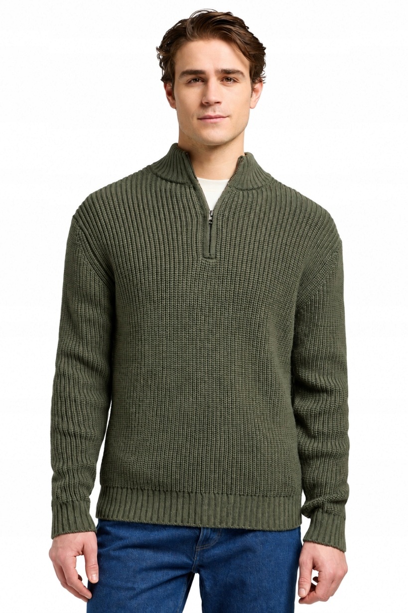Lee pánský teplý vlněný rozepínací svetr Clean Half Zip Knit Olive XXL