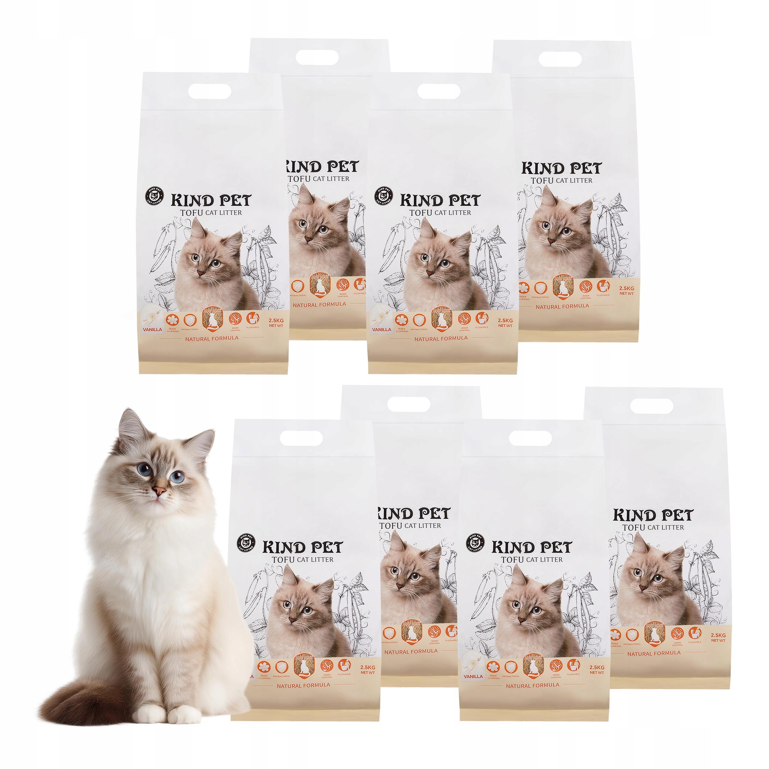 Levně Stelivo pro kočky hrudkující Carinio Kind Pet tofu splachování 100 Eko 2,5 kg