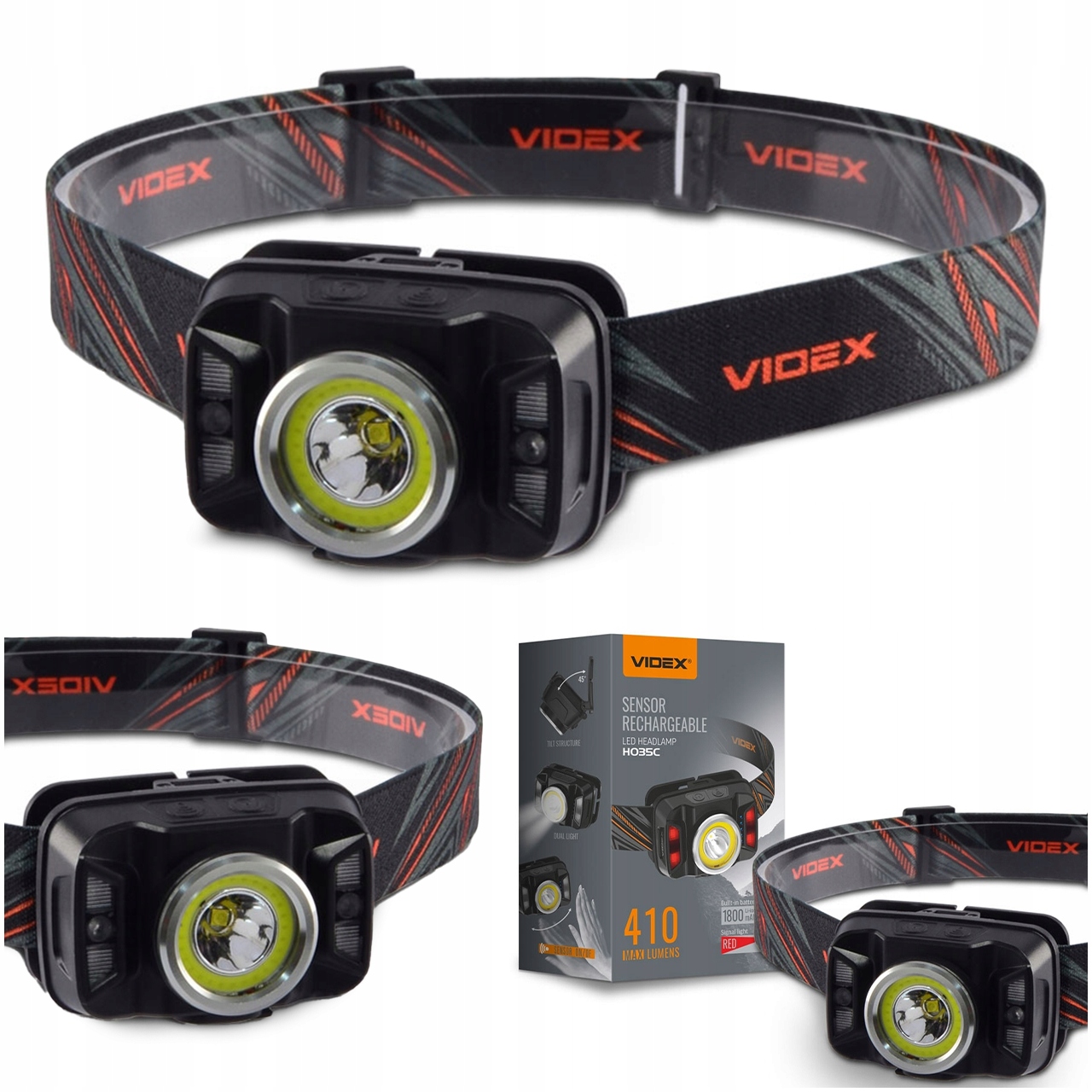 LATARKA CZOŁOWA LED AKUMULATOROWA ŁADOWANA STROBOSKOP CZUJNIK RUCHU 5W IP65