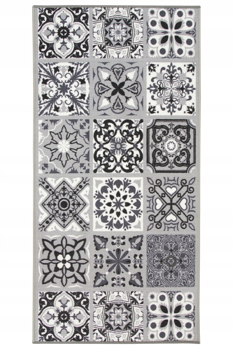 Dywan Podgumowany Patchwork Szary Mozaika Płytki Do Przedpokoju 80x185 cm