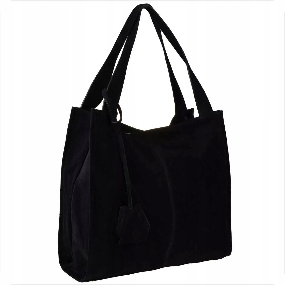 Velká italská kabelka shopper bag z přírodní semišové kůže, černá