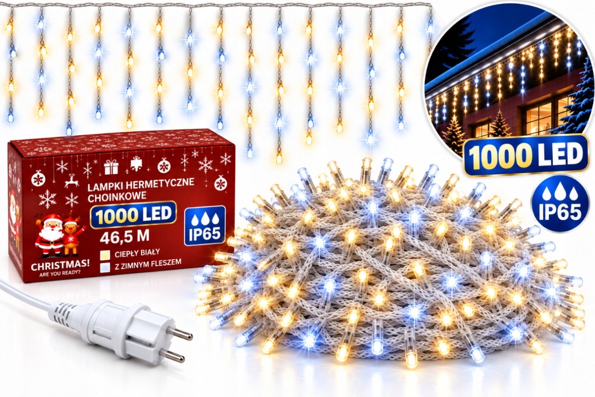 Vánoční Osvětlení Rampouchy 1000 Led 46,5 M Teplá Bílá Studený Venkovní Blesk