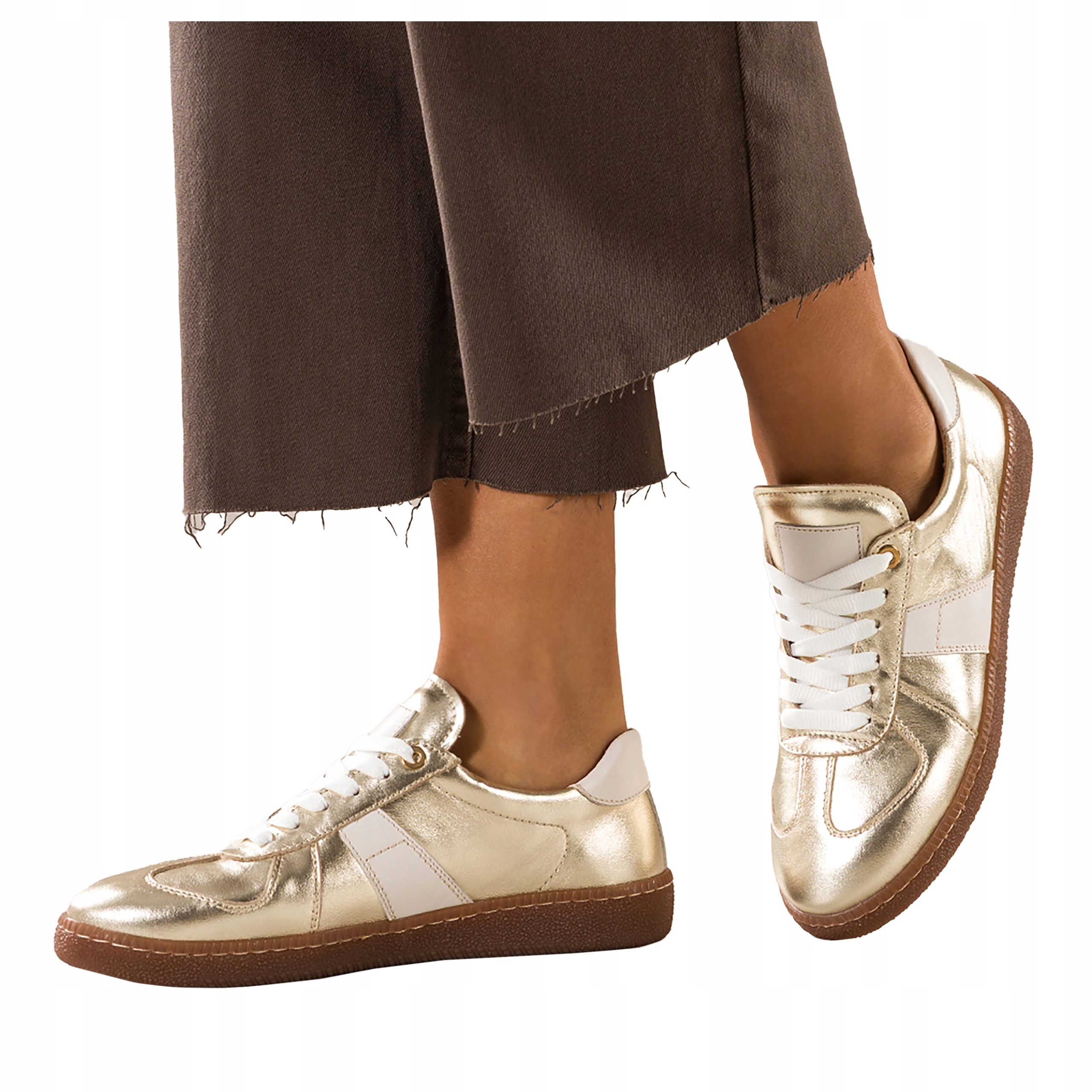 Zlaté Kožené Dámské tenisky Sportovní Pohodlné Šněrovací Módní velikost 40