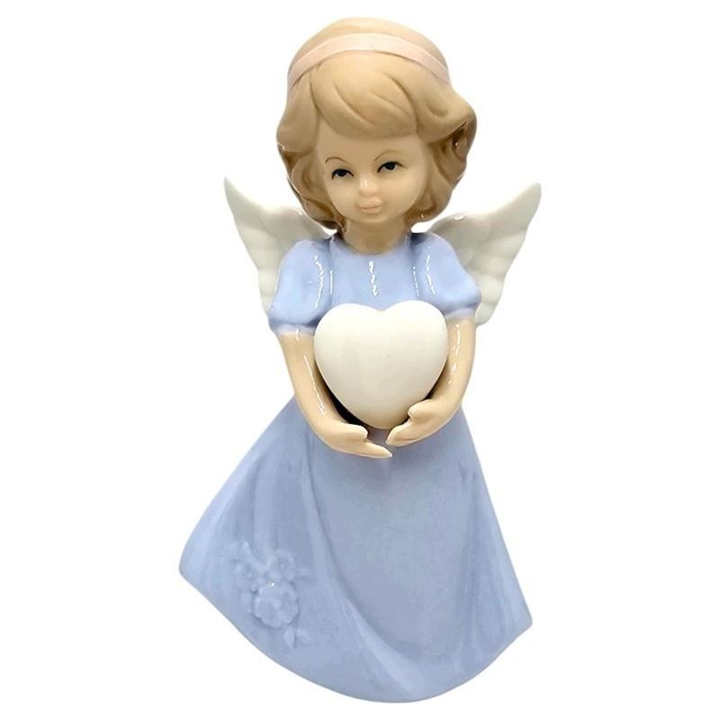 Art Sacrum Figurka porcelánový andílek se srdíčkem, modrá, 14 cm
