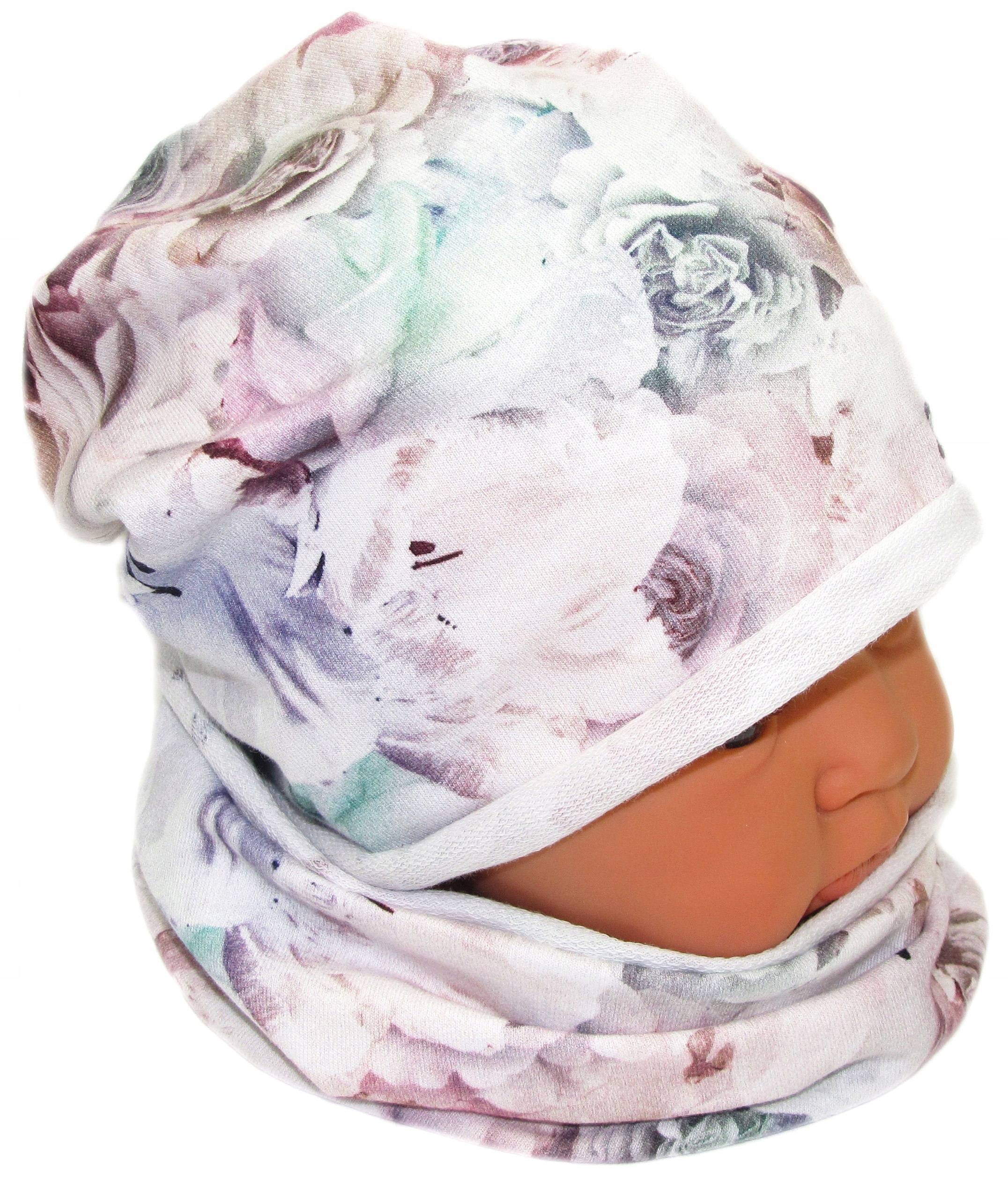 

Czapka Komin Wiosna/jesień Dresówka W Róże 38-42cm