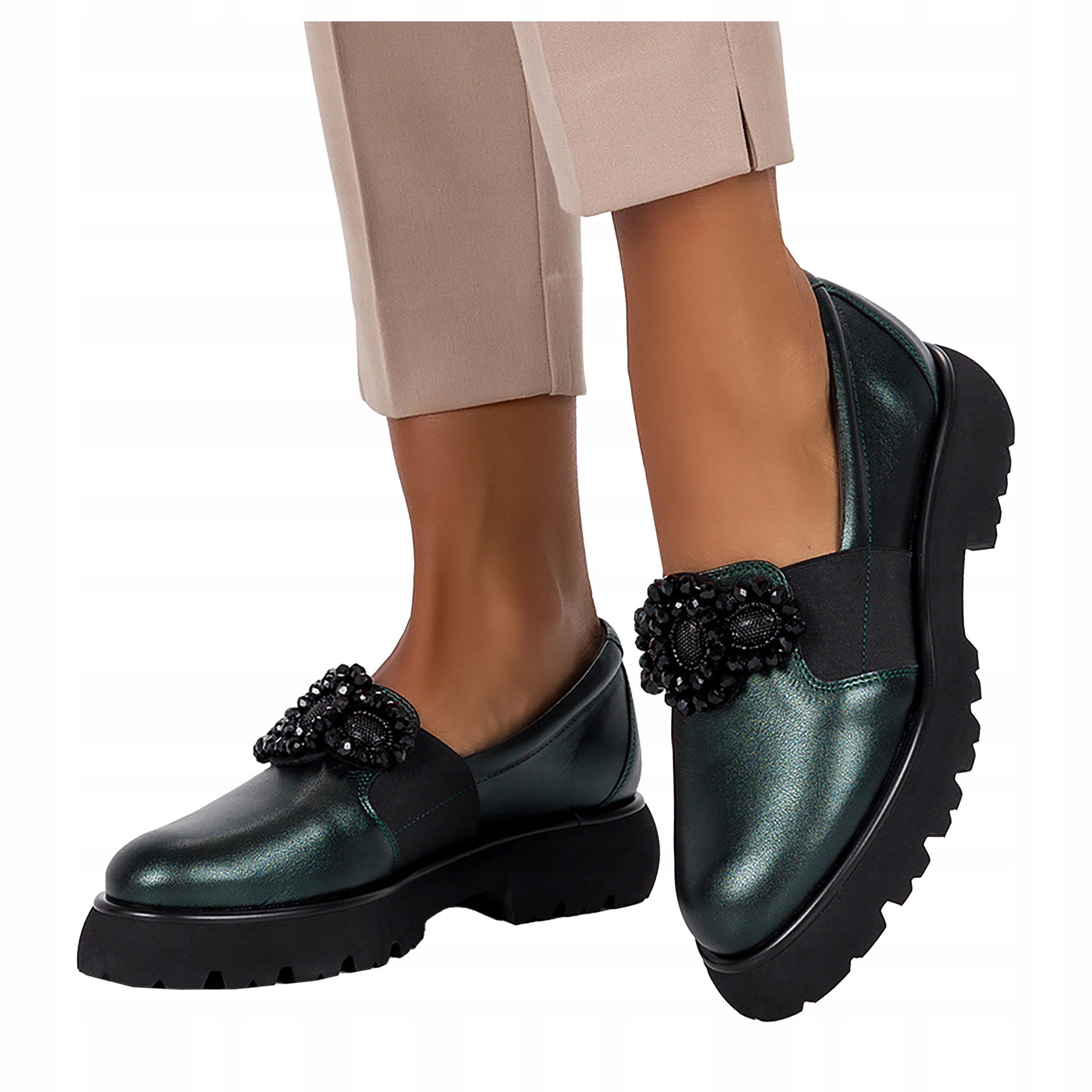 Zelené Mokasíny Dámské Kožené Běžící platforma Pohodlné Módní vel 40