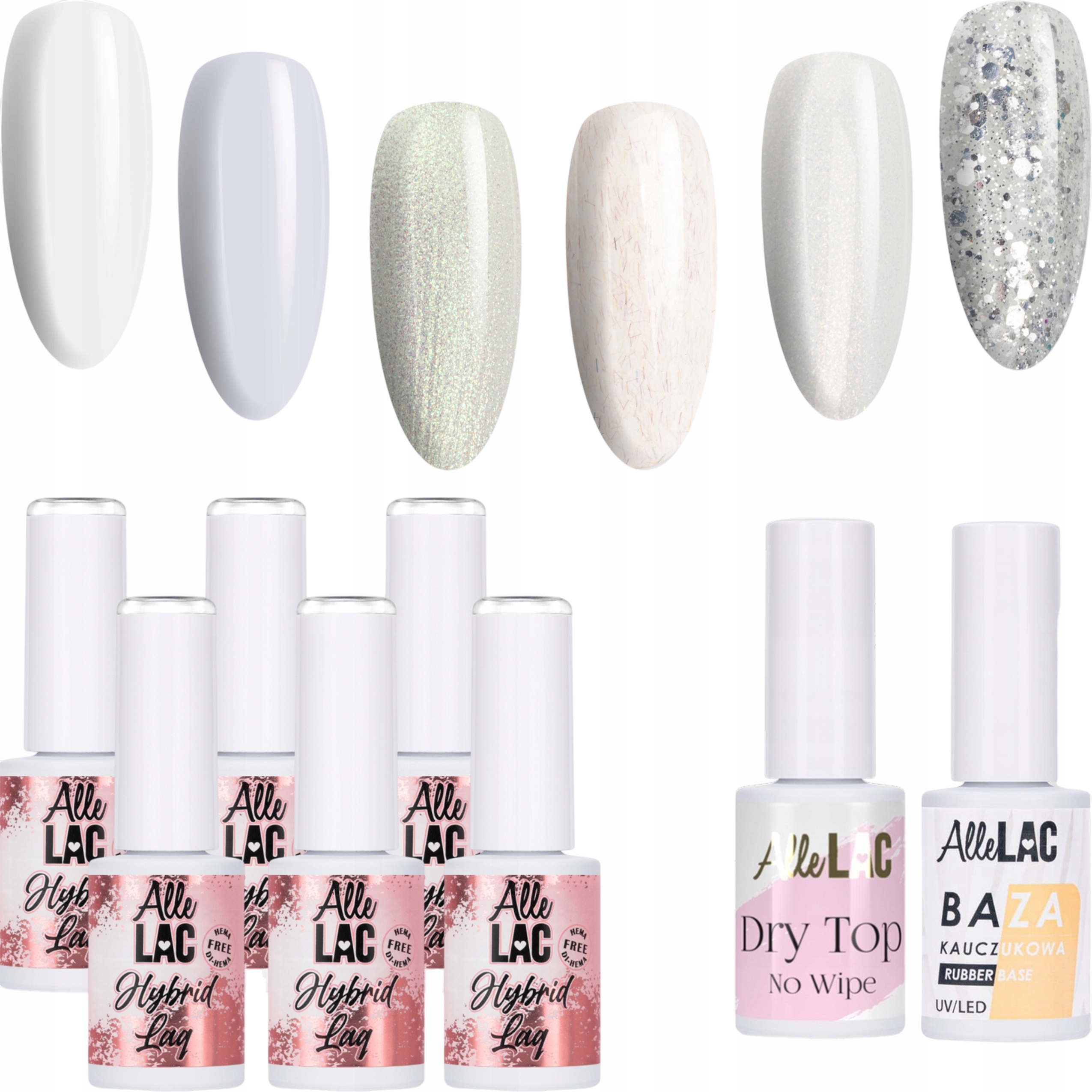 6x Hybridní lak Allelac 6 g Whites White Báze Top Set