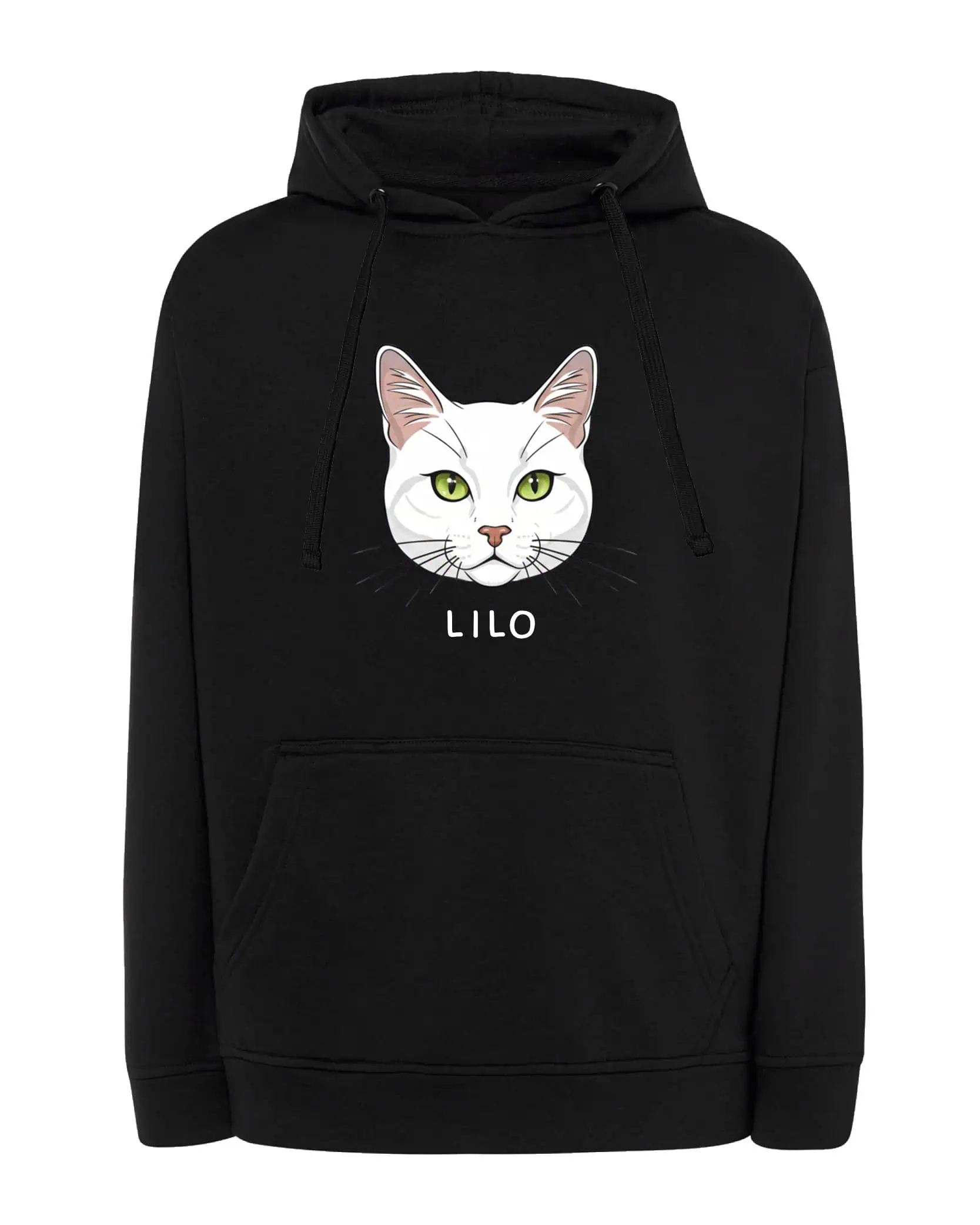 Mikina s kapucí Střešní taška Bílá Personalizovaná Kočka Pupil Černá M