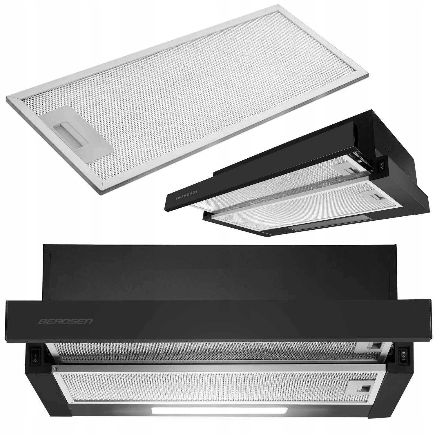 Výsuvný Kuchynský Odsávač Pár 60cm Čierny Berdsen BT-230