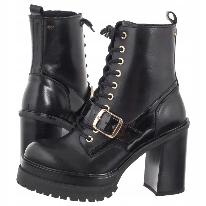 Dámské boty Kotníkové Boty na vysokém podpatku Wojas Černá kůže 64105-71