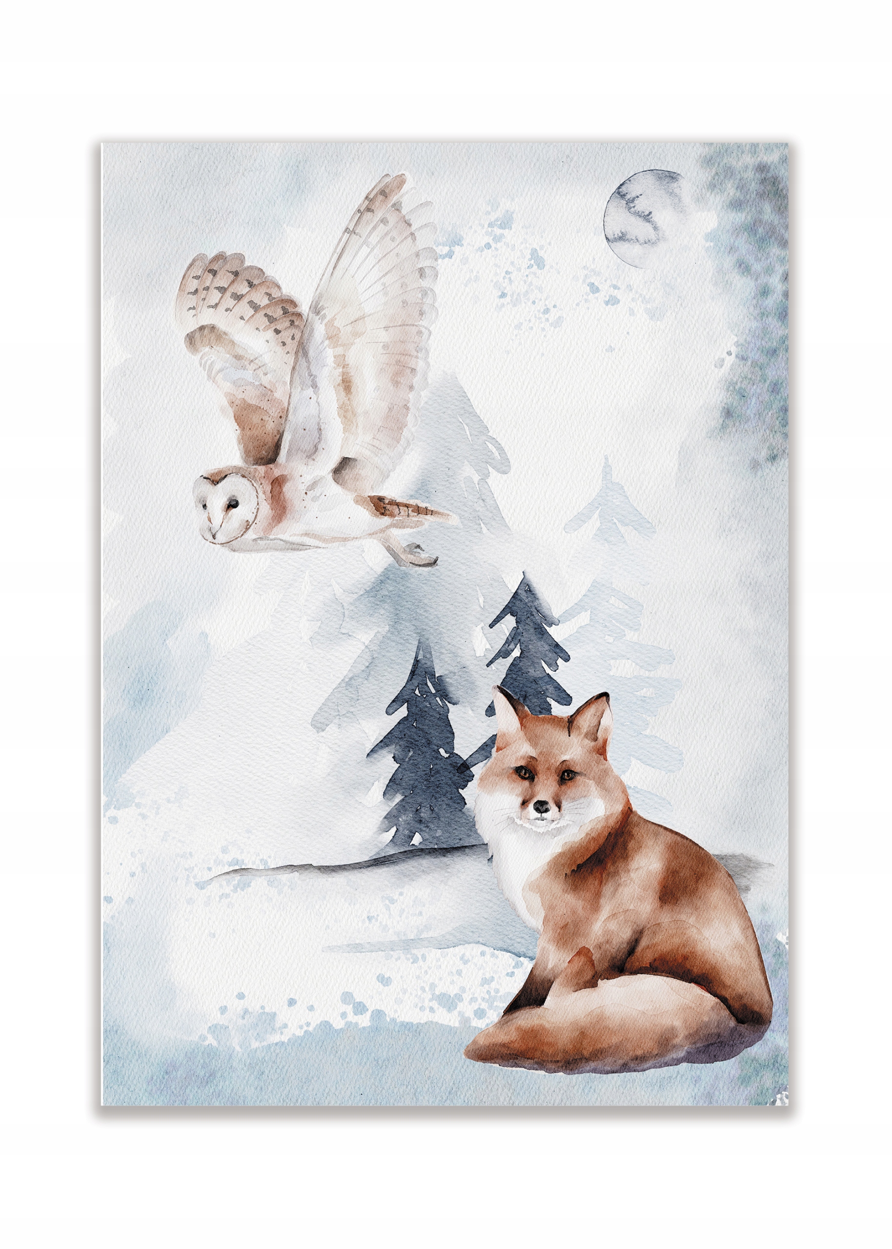 

Plakat skandynawski Sowa Lis las natura 21x30 Zima