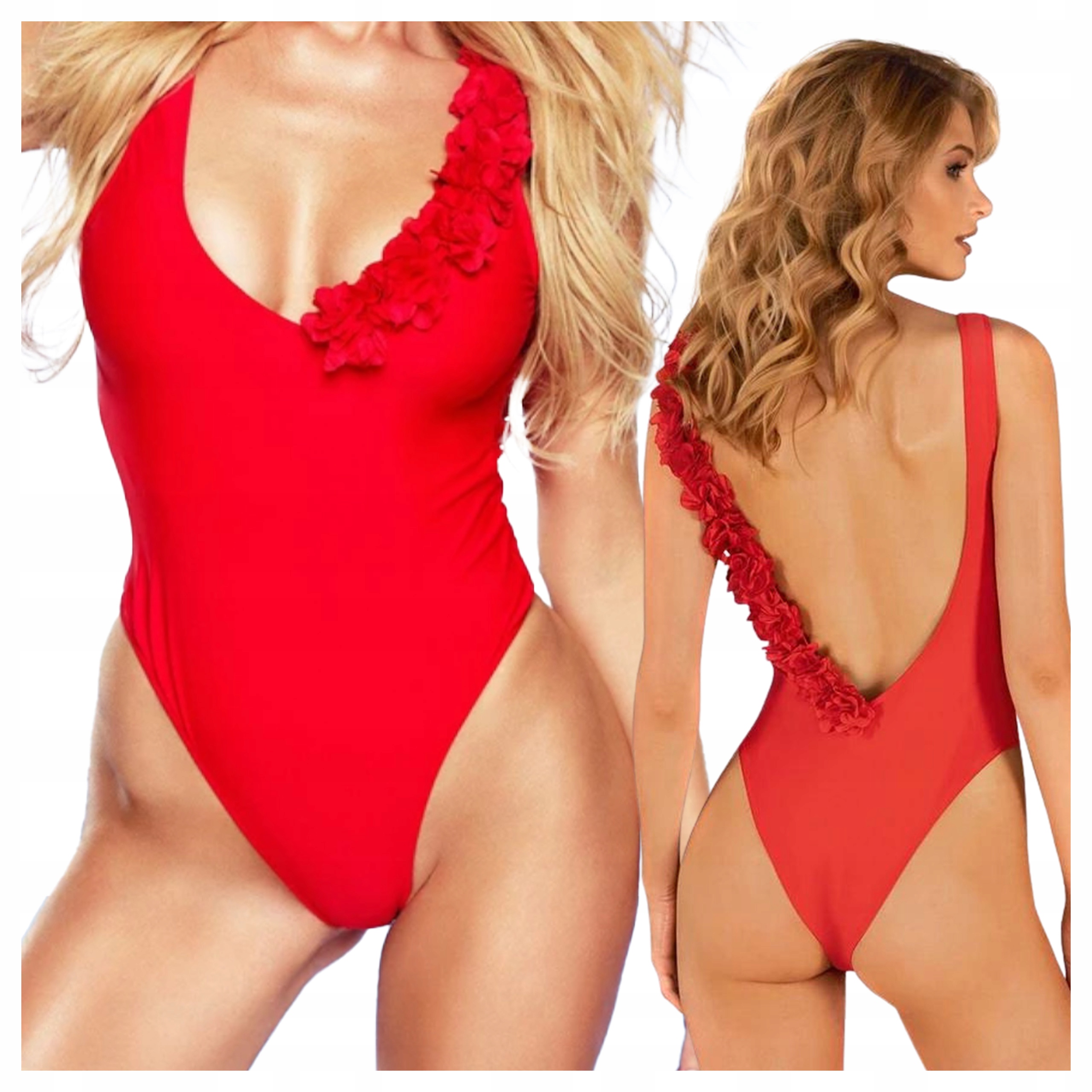 Dámský jednodílný plavkový kostým Hluboký výstřih Červený S