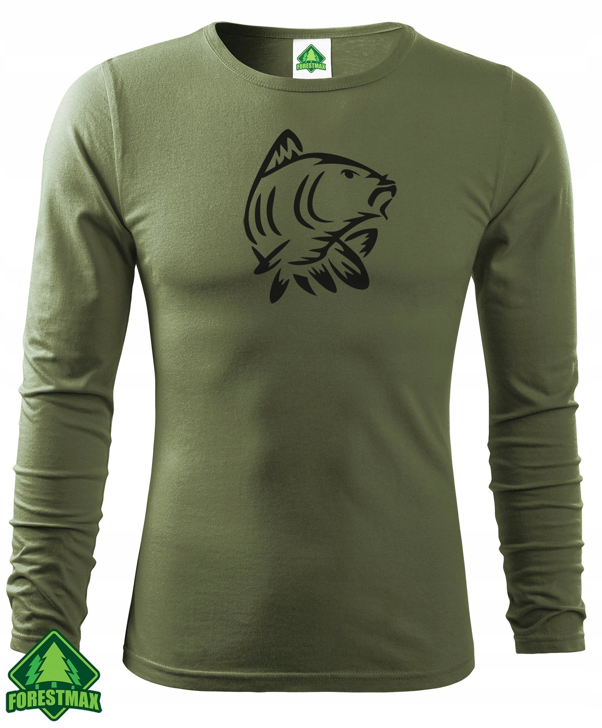 Wędkarska koszulka khaki wz. KARP na prezent r XL Model Forestmax longsleeve