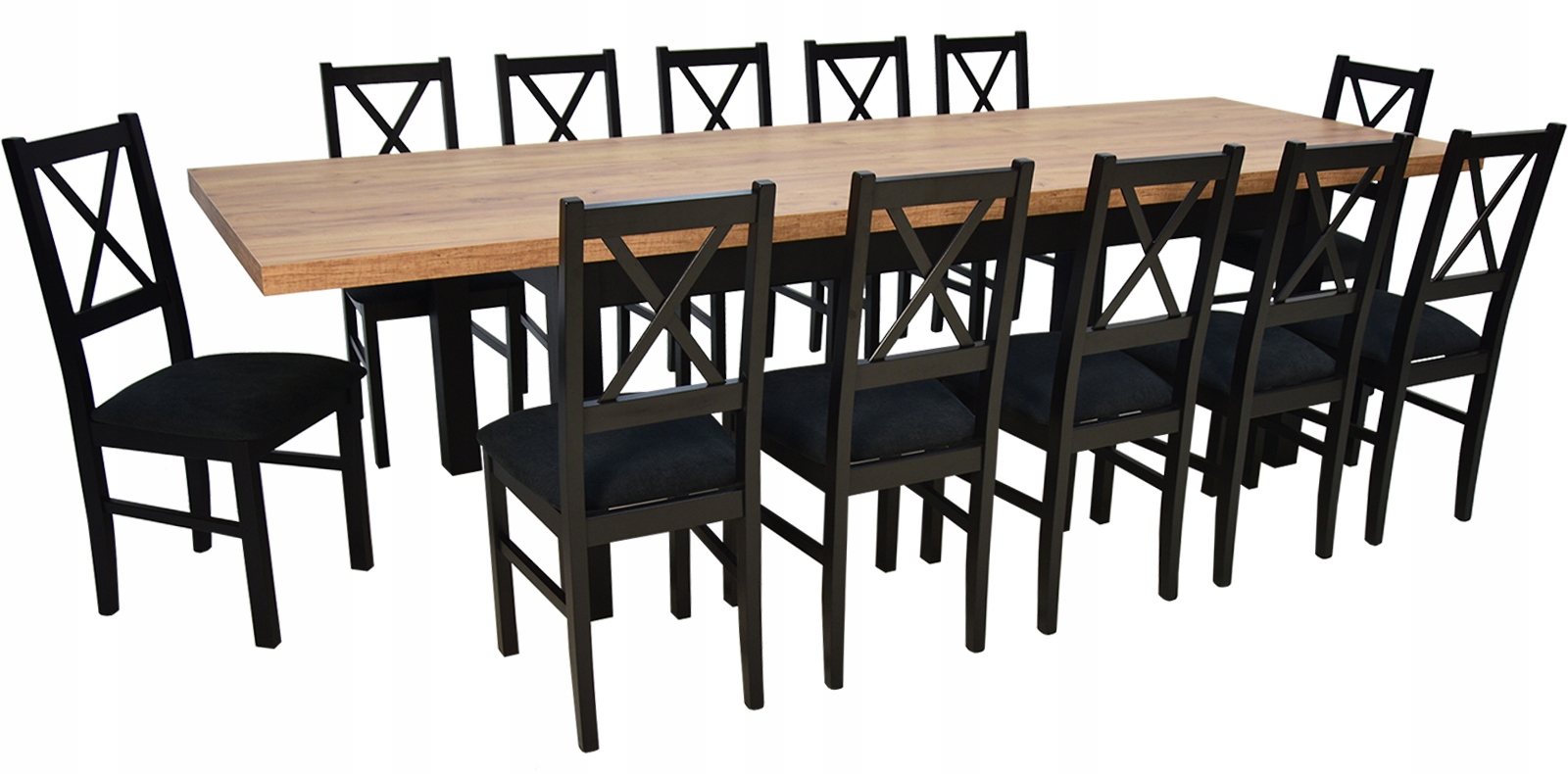 

12 drewnianych krzeseł i Stół 100x200/300 Craft