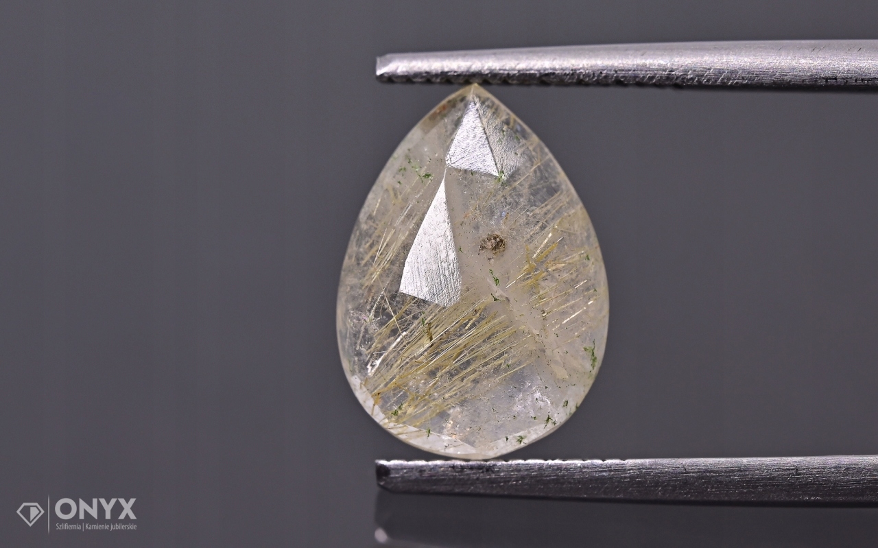 Křemen s rutilem fazetovaná slzná růžice 11,5x8,5 m