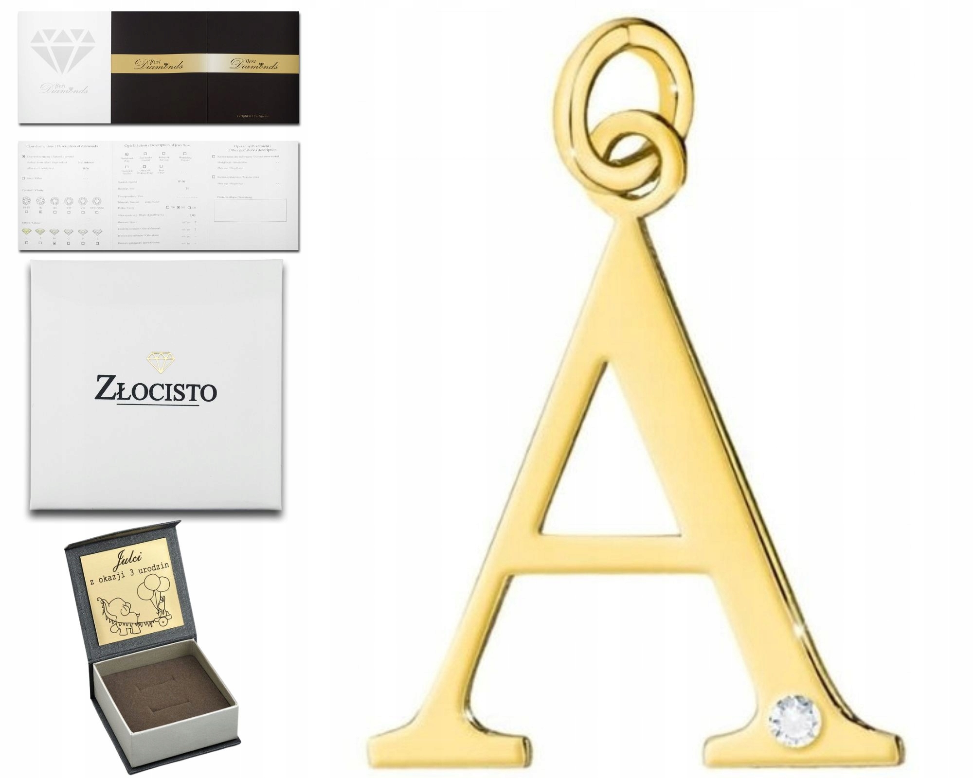 Zlatý Přívěsek Malé Písmenko A S Briliantem Gravírování