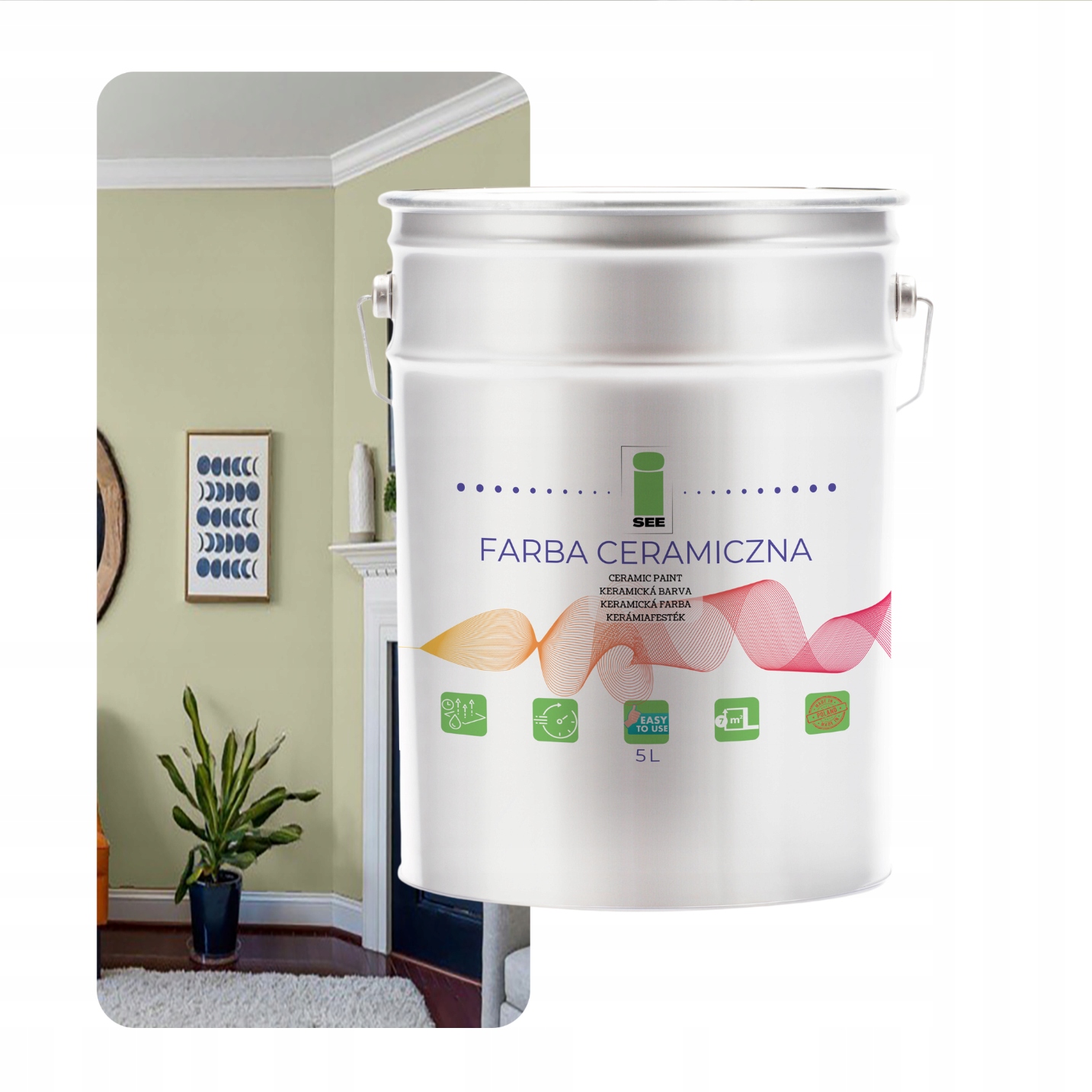 Umývateľná Keramická Farba Na Steny Zelená Jemná 5 L Odolná Voči Škvrnám