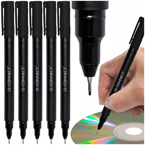 Marker Do Płyt CD/DVD Foliopis 0.4mm Q-connect Cienkopis Czarny 5 szt.