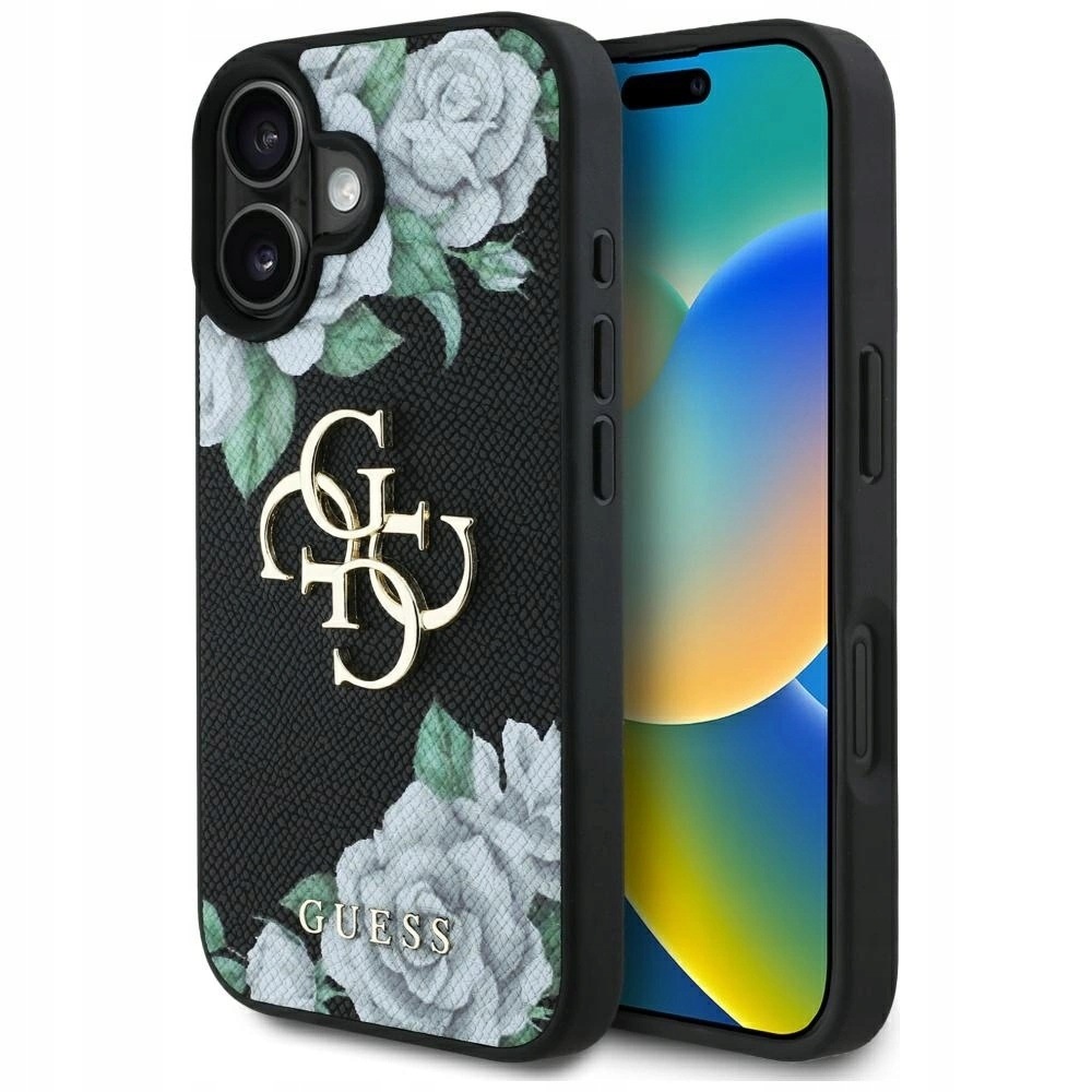 Pouzdro Guess Grained Roses Big 4G logo pro iPhone 16 černé