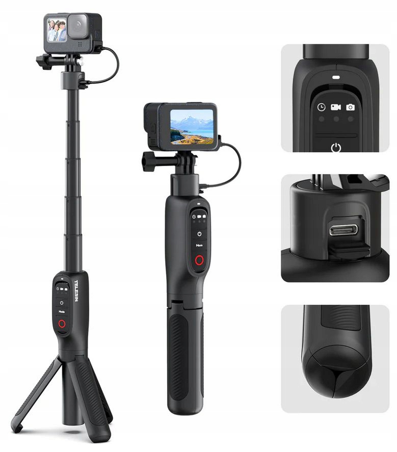 Stativ Selfie Stick Bluetooth dálkové ovládání pro GoPro Hero 13 12 11 10 9 Black Max