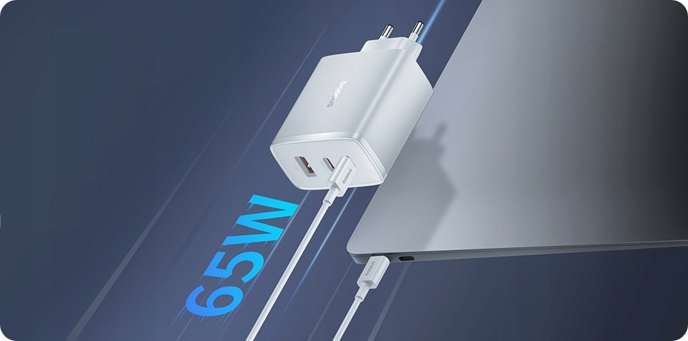 BASEUS SZYBKA ŁADOWARKA ZASILACZ 3x USB USB-C TYP-C 65W PD3.0 QC3.0 AFC SCP Długość przewodu 1 m