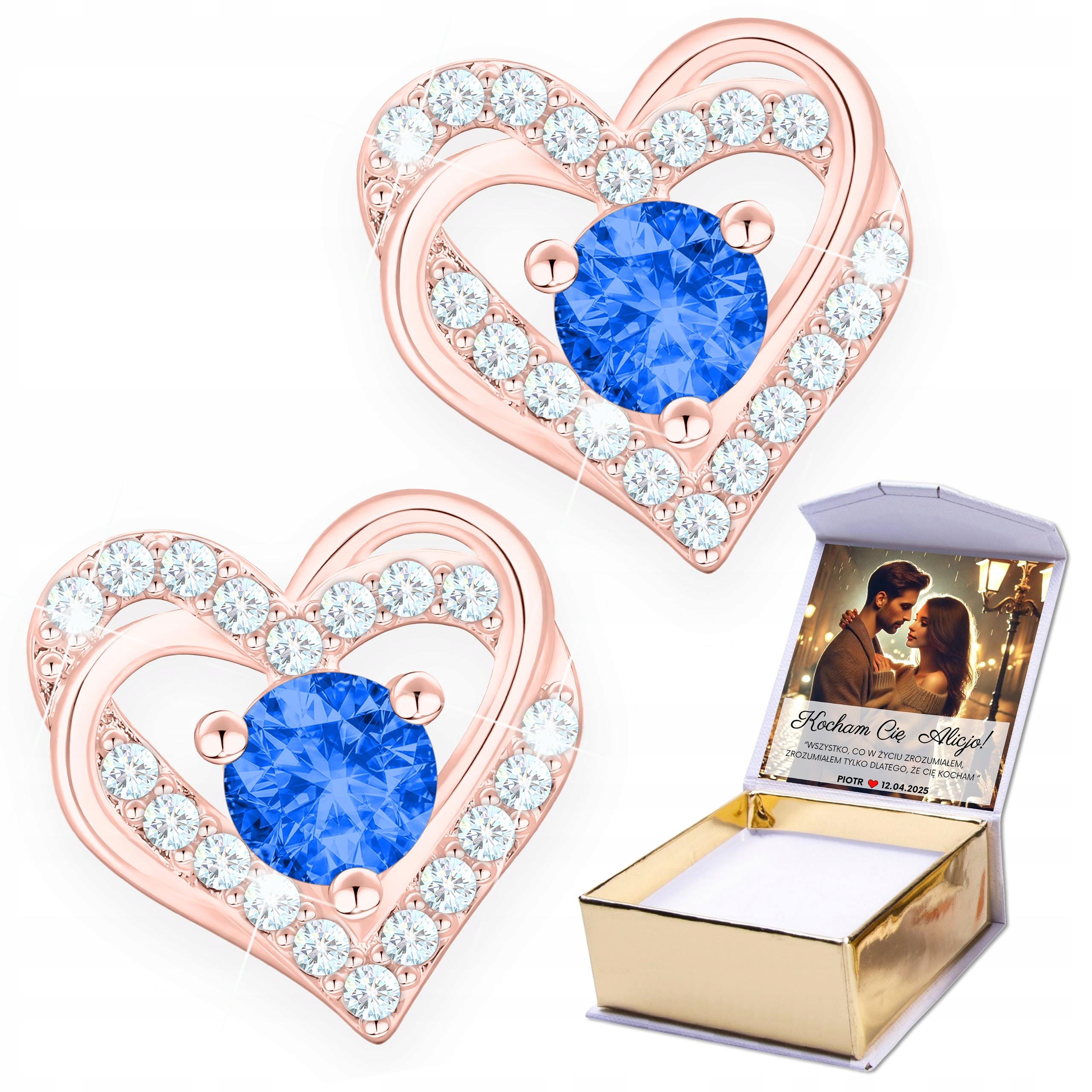 Náušnice Pozlacené 925 srdíčka s modrým očkem Zirkony Srdíčka Potisk