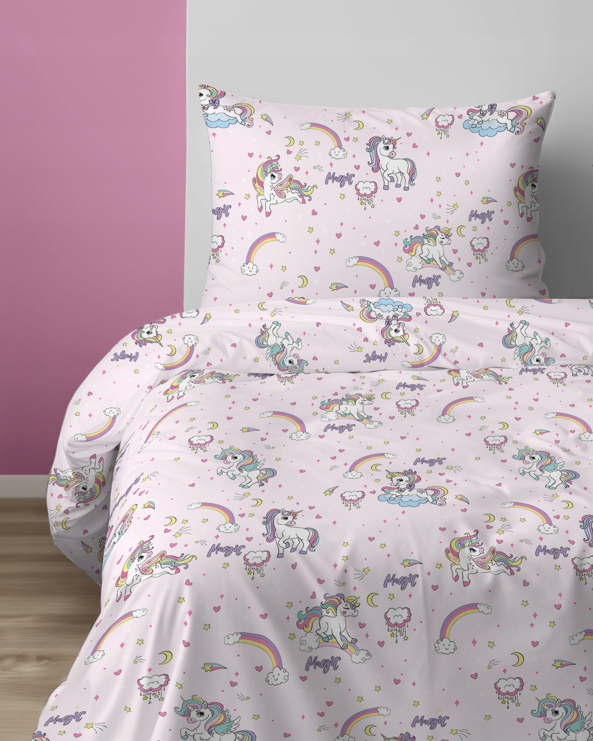 POŚCIEL DLA DZIEWCZYNKI 140X200 RÓŻOWA JEDNOROŻEC TĘCZA CHMURKA Marka Detexpol