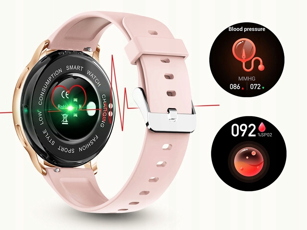 SMARTWATCH ZEGAREK DAMSKI KOBIECY ZŁOTY OKRĄGŁY ROZMOWY SPORT Puls PL MENU Kompatybilność systemowa Android iOS