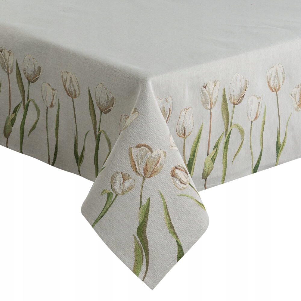 Dekoračný obrus gobelín 140x180 Eurofirany prírodný krémový s tulipány