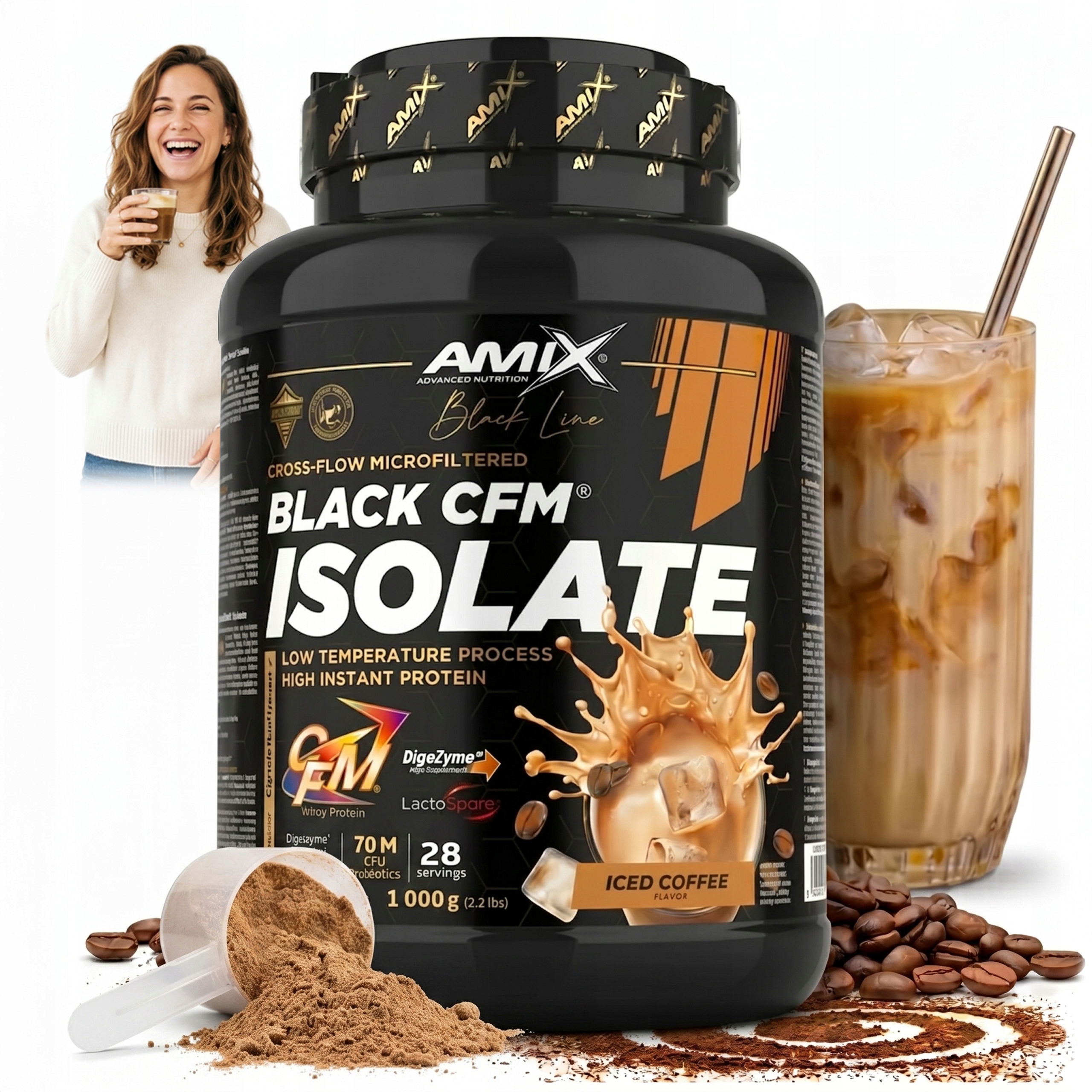 Káva proteinová Whey izolát Cfm doplněk stravy bez cukru zmrazené latte 1 kg