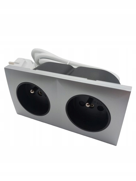Elektrická zásuvka se zasouvacím nábytkovým portem dvojitá šedá