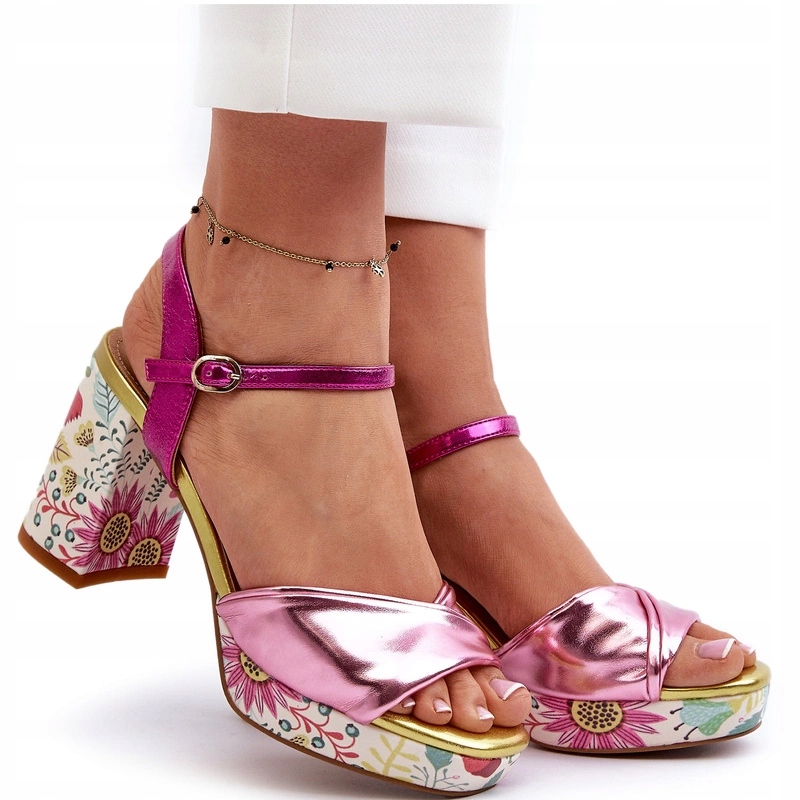 Dámské Elegantní Sandály Na Květinovém Podpatku D&a CR980 Růžové 37