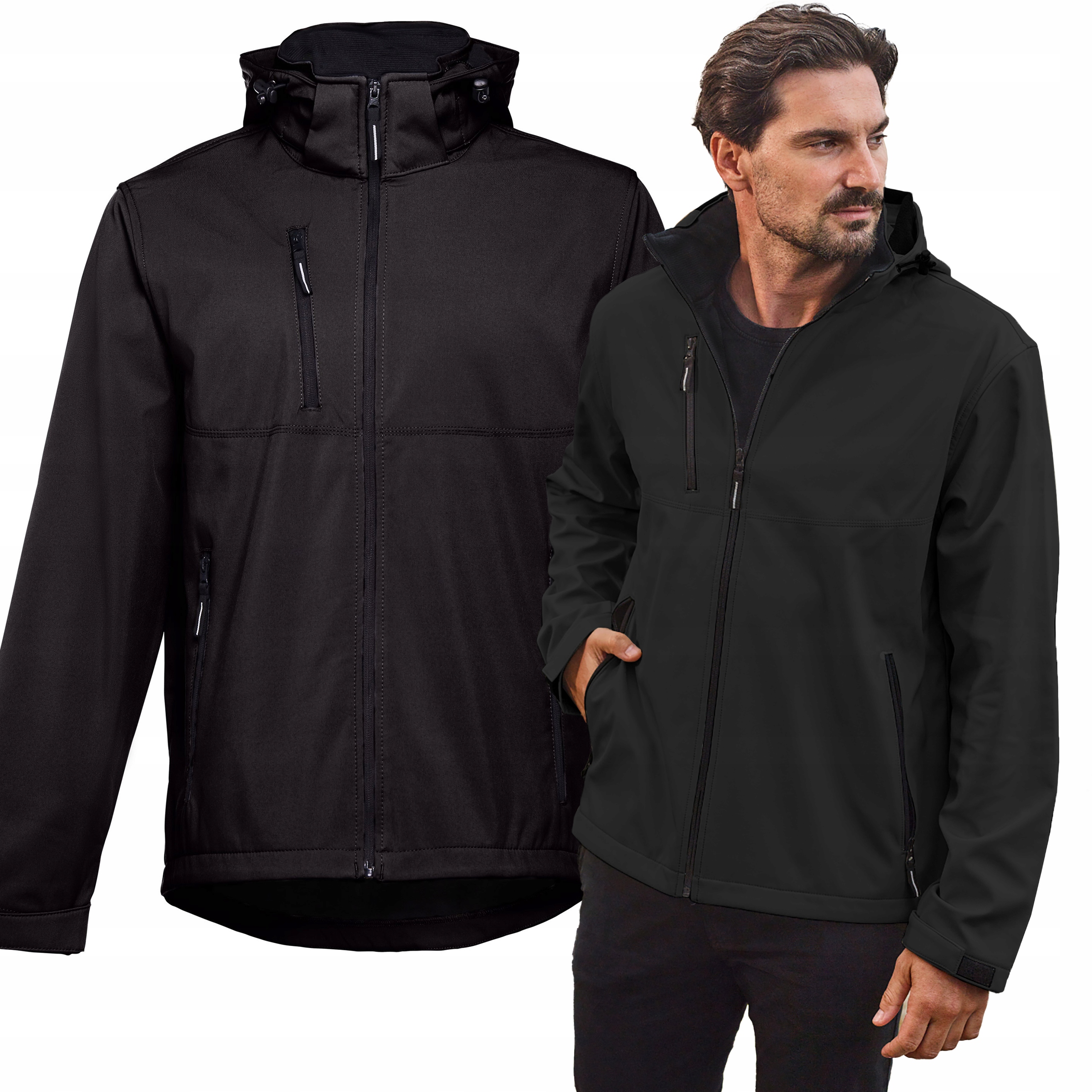 Pláštěnková bunda Softshell pánská s fleecem, odnímatelná kapuce, černá, M