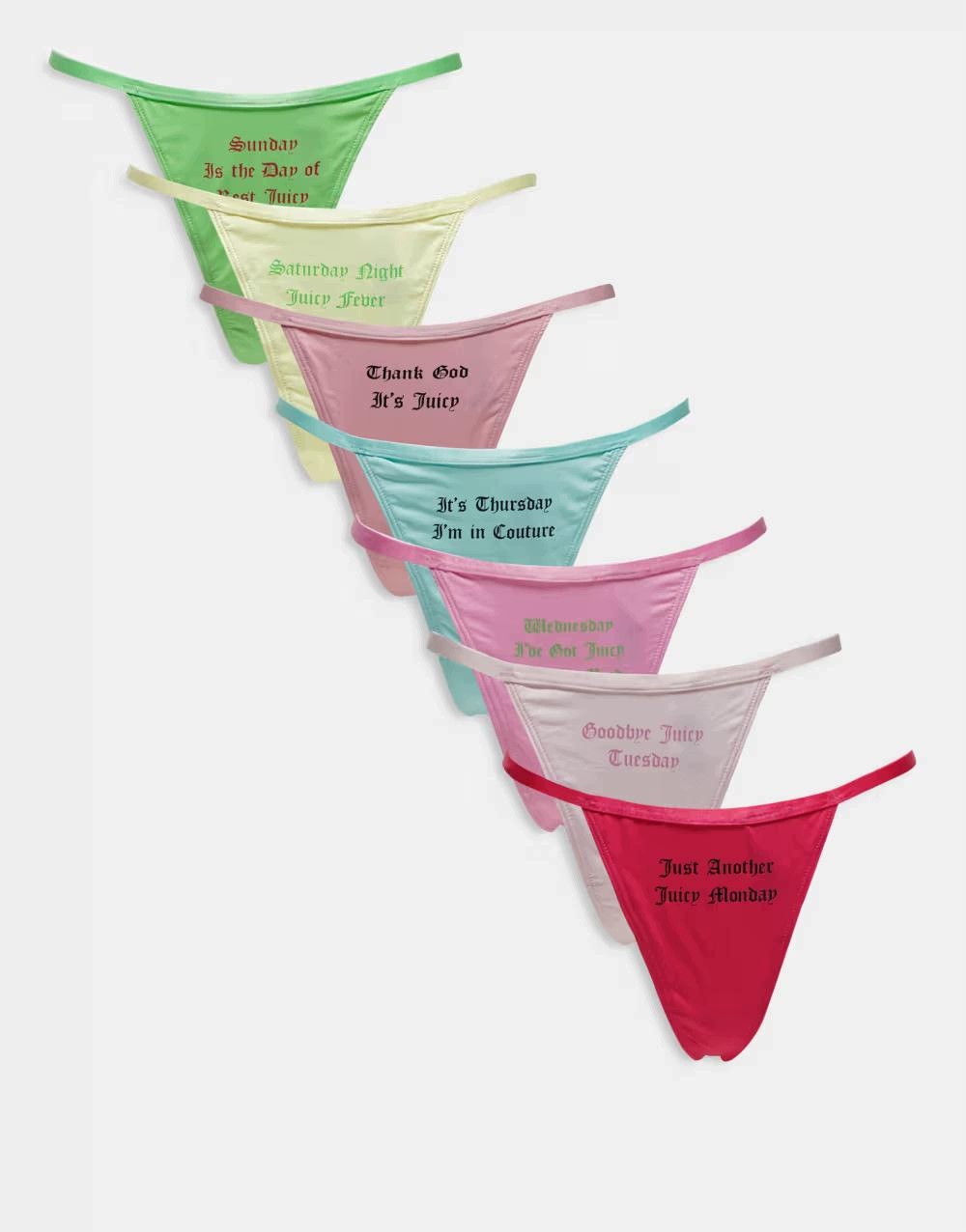 Juicy Couture Kalhotky Tanga Nápis 7-PACK B25__S