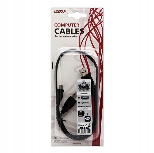 Logo USB kabel (2.0), 2x USB A (M) - miniUSB (M), 0.6m, czarny, blistr, EOL Marka Logo