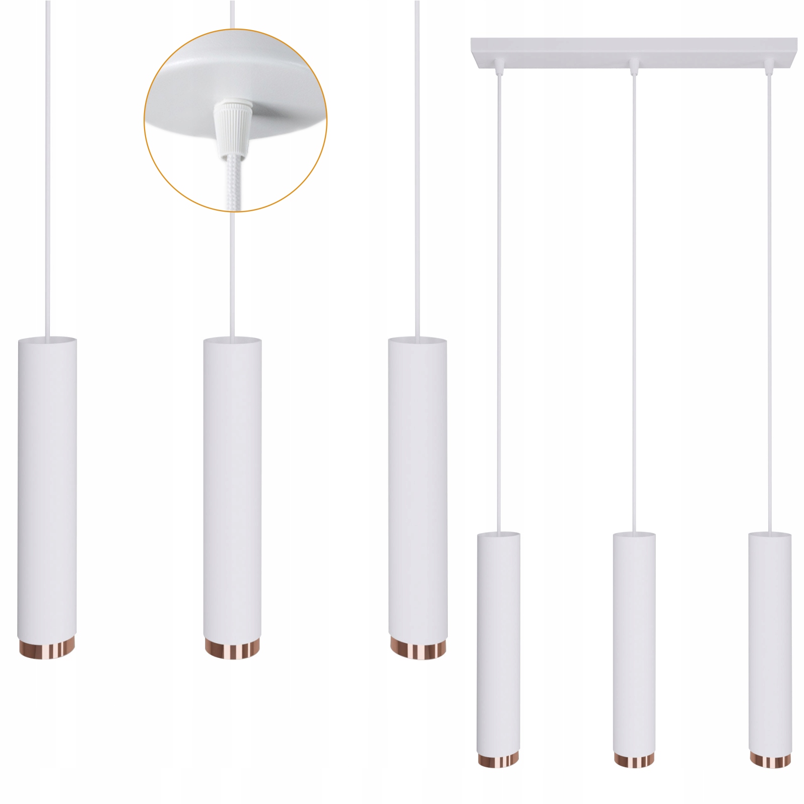 Závěsné Stropní Svítidlo Led Tuba 105 CM Bílá Měděná, nastavitelná výška