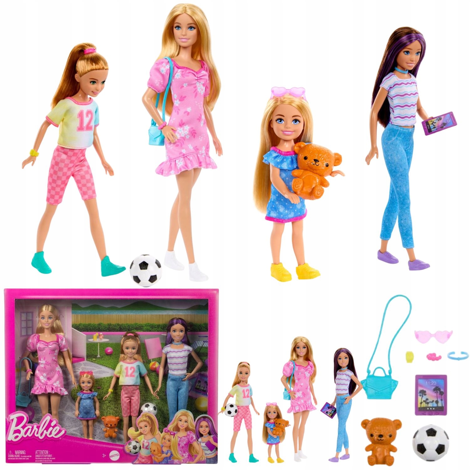 Barbie 4 Lalki Zestaw Siostry Dla Dzieci Siostry Skipper Kolorowe Akcesoria