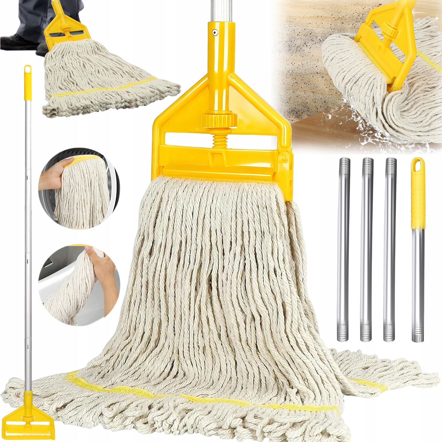 Levně Bavlněný Provázkový Mop S Rukojetí O Délce 147 CM Odstraňuje Nečistoty Z Podlah