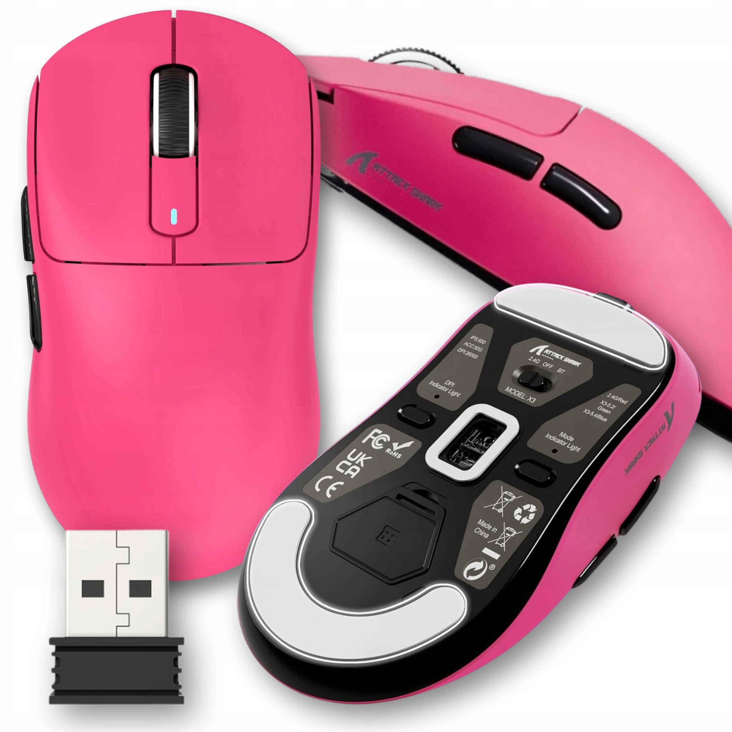 Attack Shark X3 Lekka mysz bezprzewodowa do gier, 2.4G/USB-C/Bluetooth