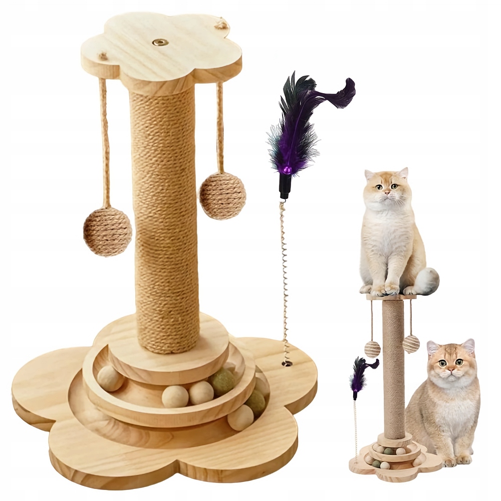 Levně Pevné Škrabadlo Pro Kočky 44.5 CM S Míčem Toy Sisal Zabraňuje Poškození Nábytku